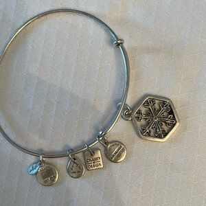 Alex and Ani Silver Tone Snowflake Charm Expandable Bangle. EUC.